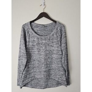 Athleta No Sweatin It Knit Workout Shirt Heather Gray Round Neck Womens Size M
